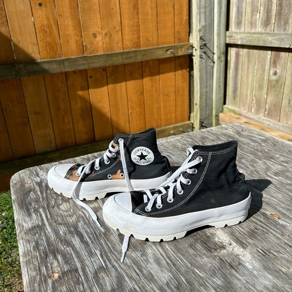 Platform Converse high top black white womans bleach splatter size 8 - Picture 6 of 9